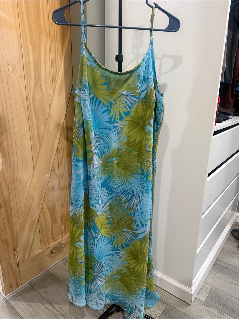 Venezia Blue & Green Palm-Print Maxi Slip Dress